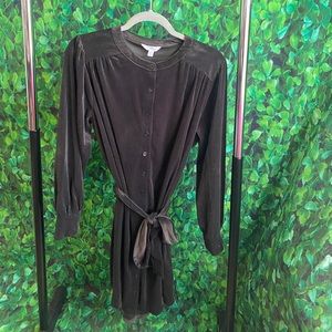 Time & Tru - Charcoal Velvet Tie Dress(curvy size)